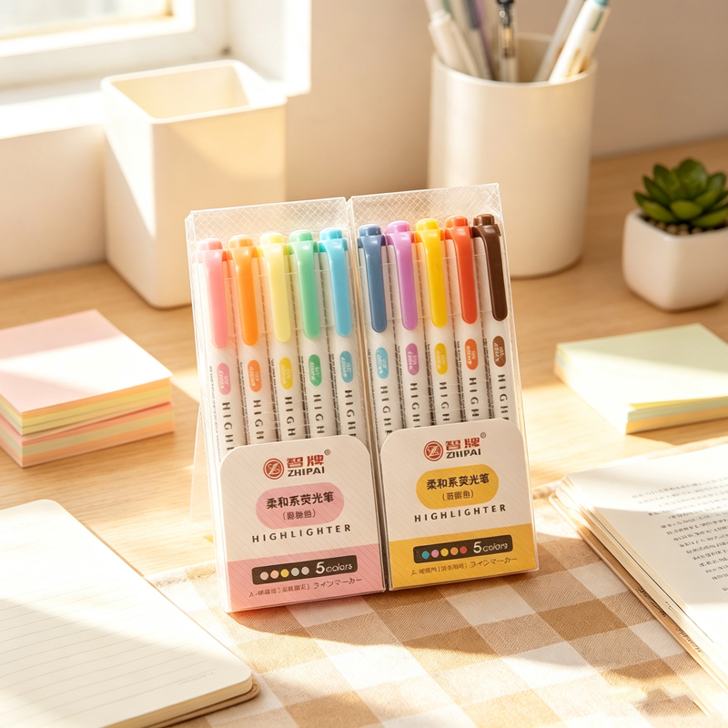 Highlighter Set Pastel - 5色ダブルヘッドパステル蛍光ペン、デュアルチップ蛍光マーカーペン、可愛い和風描画蛍光ペン文房具