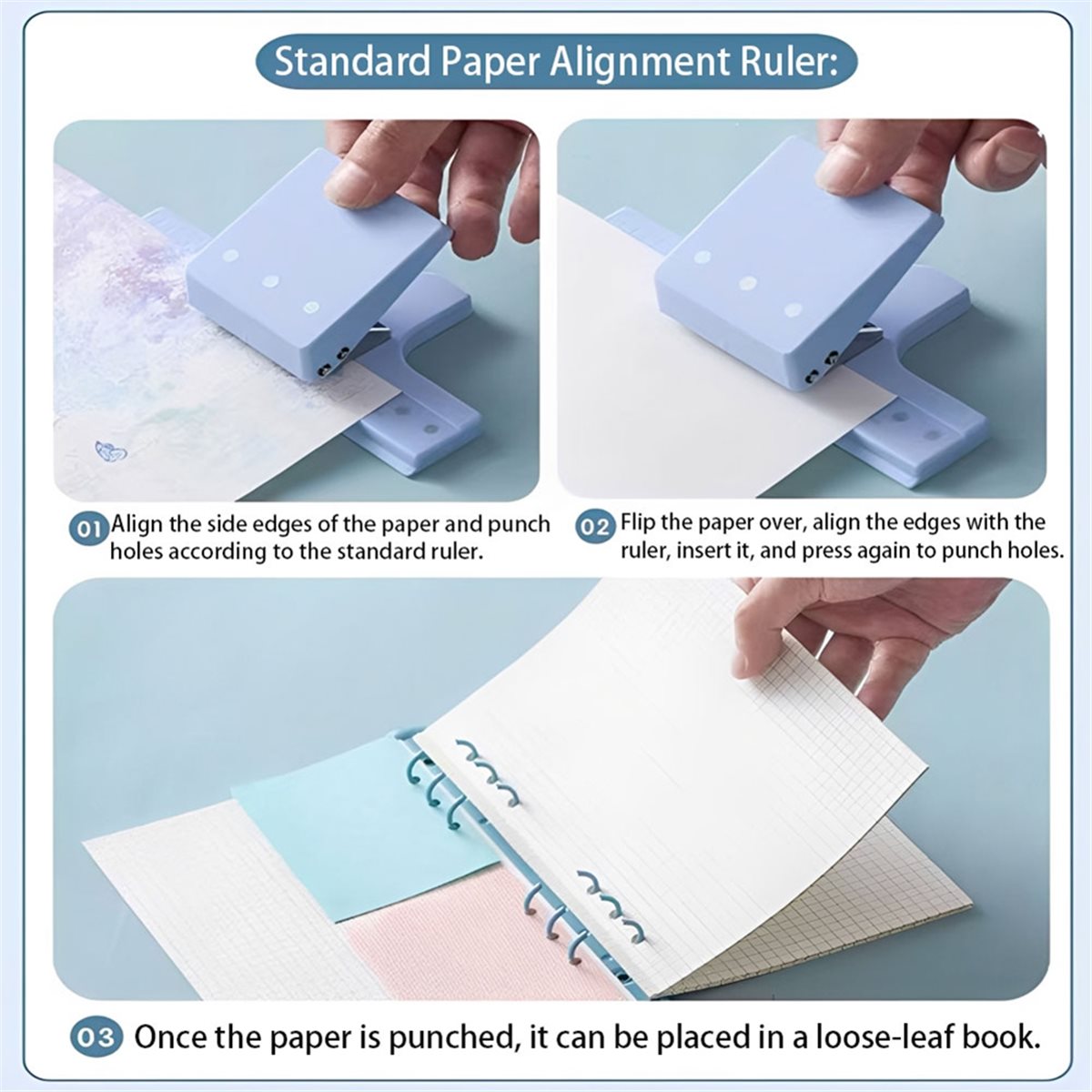 Paper Punch 3 Hole - 【新規ユーザー向けクーポン！】3穴パンチハンドヘルドペーパーパンチ、スクラップブッキングやペーパークラフト用小型多機能穴あけ器、6枚用