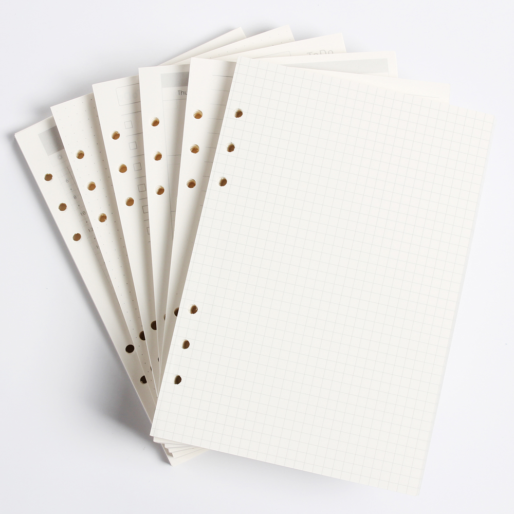 Notebook Dotted A5 - 古典的な6穴バインダーノートブック内紙コア/補充インナー論文: ライン、グリッド、ドット、リスト、毎日毎週毎月プランナーA5 A6