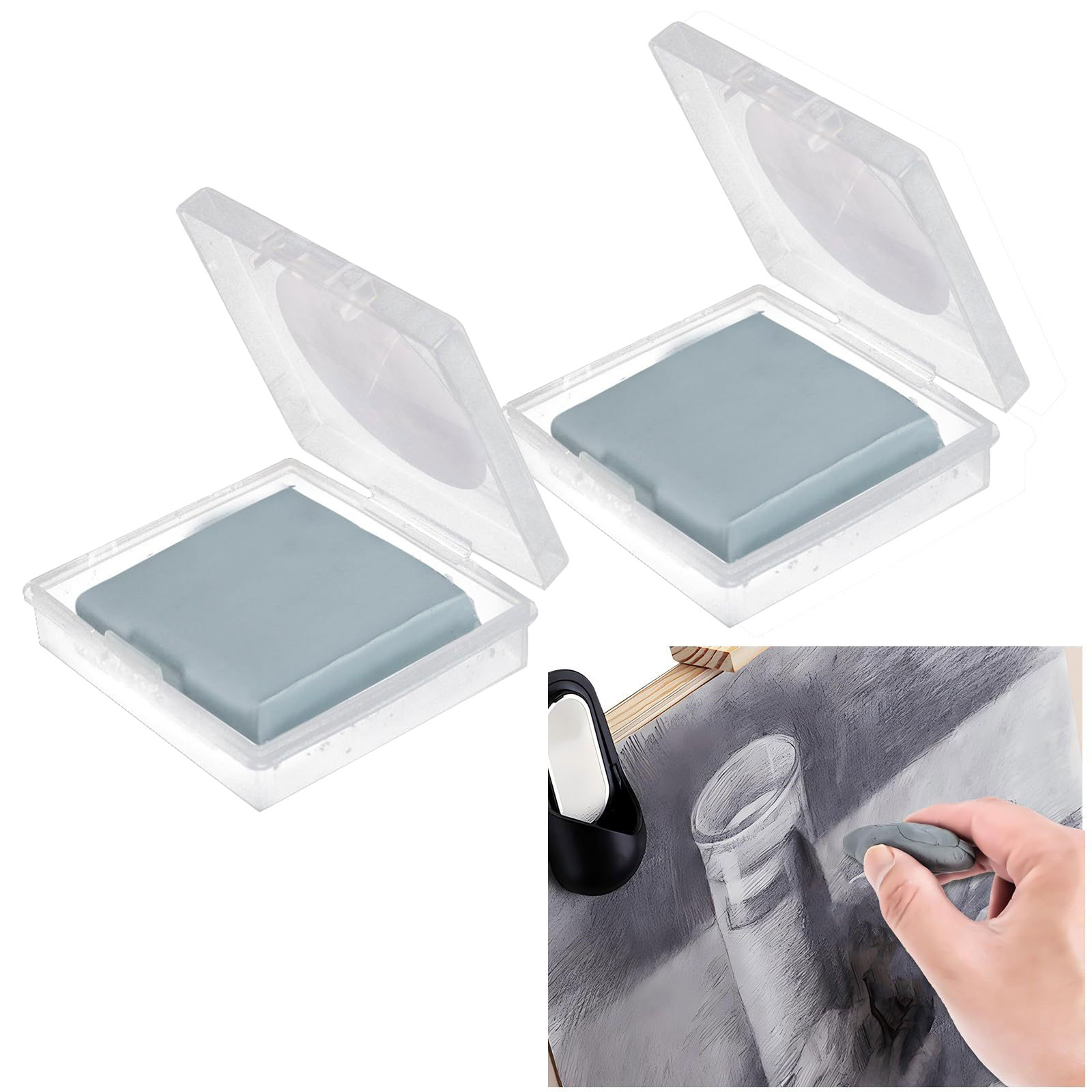 Rubber Eraser Kneaded - アーティスト用練り消しゴム2個、ソフト練り消しゴム、収納ケース付き、修正、軽減用アート消しゴム、木炭鉛筆用