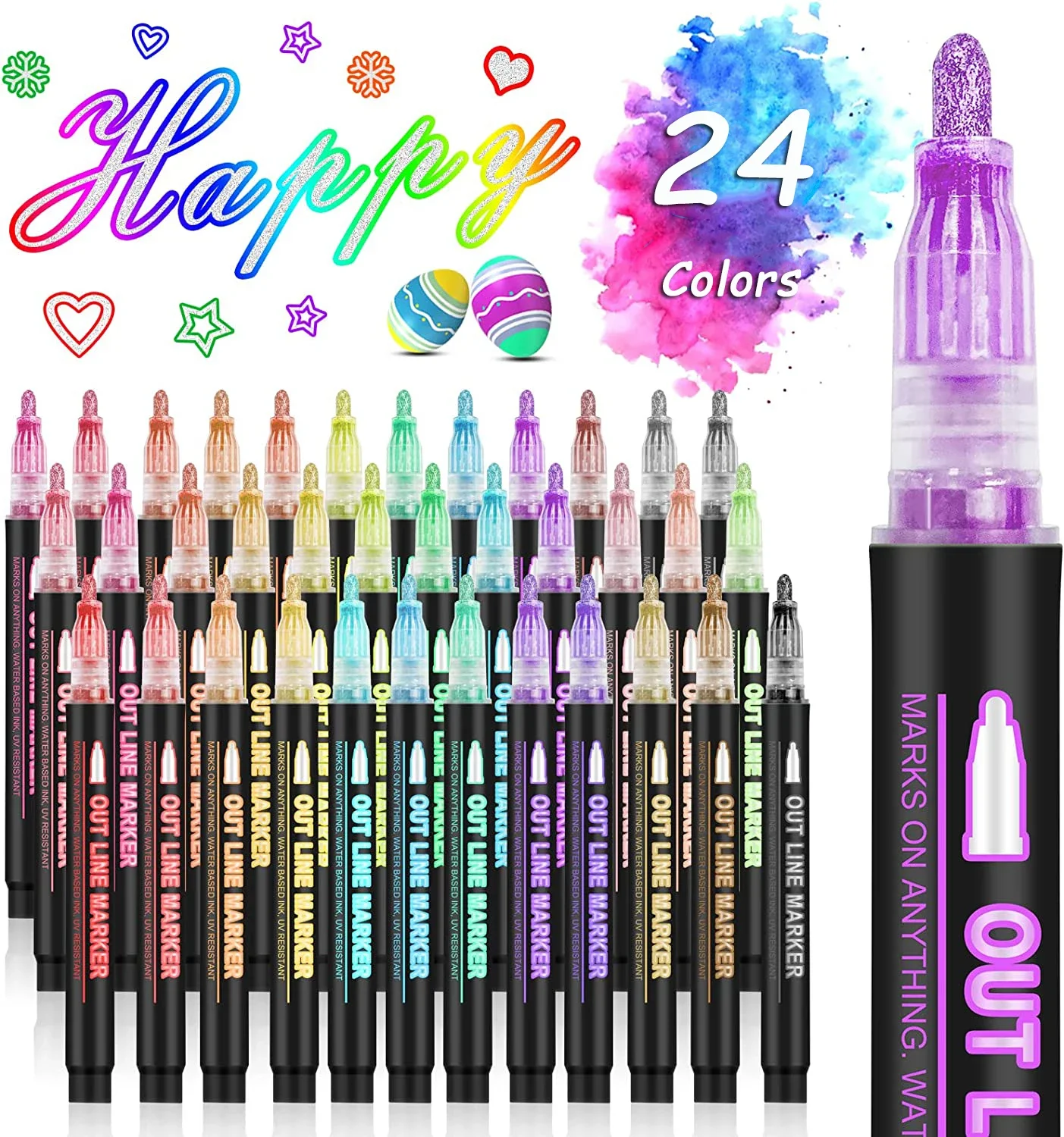 36 色二重線アウトラインアートペンマーカーペン DIY 落 - Highlighter Set Pastel のレビューと価格