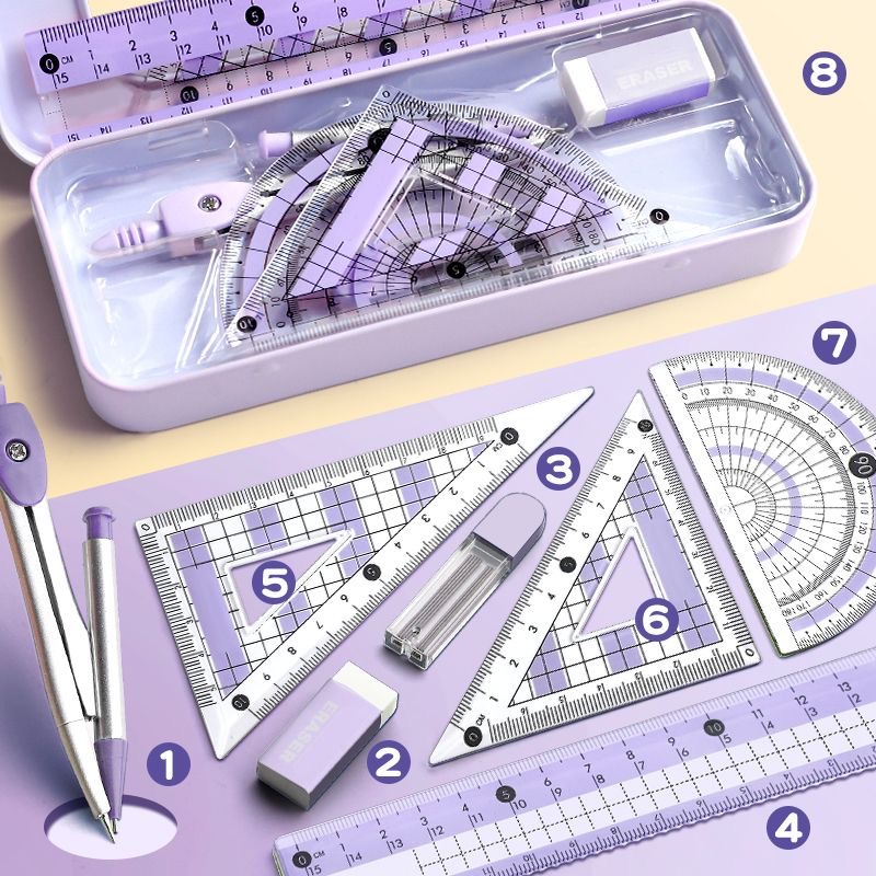 学生向けプロ仕様コンパスと定規セット、分度器、三角定規、直定 - Compass Geometry Set のレビューと価格