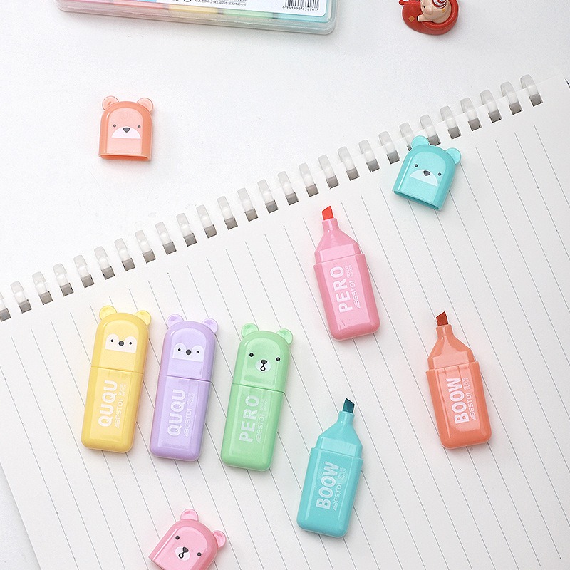 4/6/12 個かわいいクマ蛍光ペンかわいい文具マーカー斜め - Highlighter Set Pastel のレビューと価格