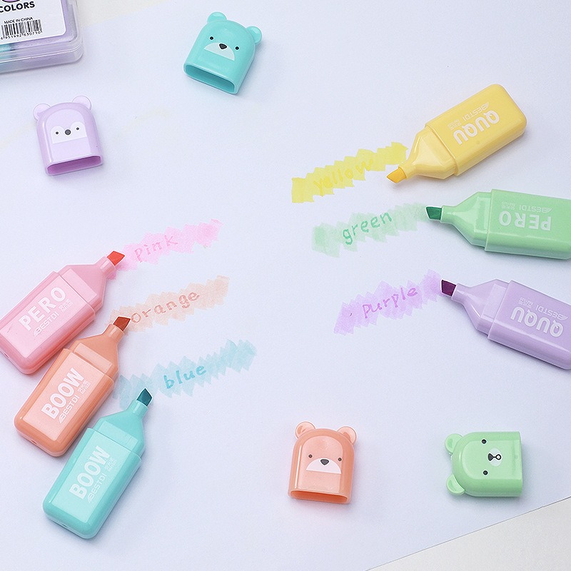 4/6/12 個かわいいクマ蛍光ペンかわいい文具マーカー斜め - Highlighter Set Pastel のレビューと価格