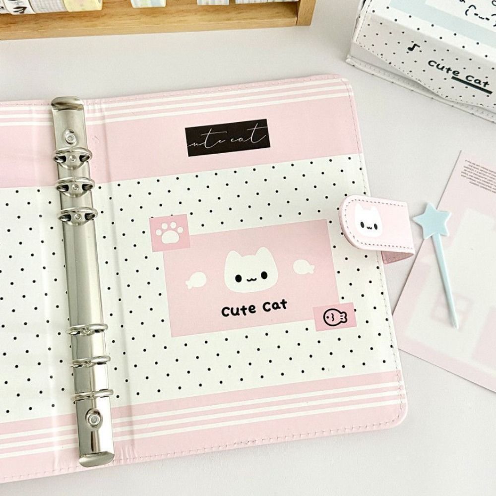 韓国A5ルーズリーフノートPUレザー水玉模様猫柄フォトカード - Notebook Dotted A5 のレビューと価格