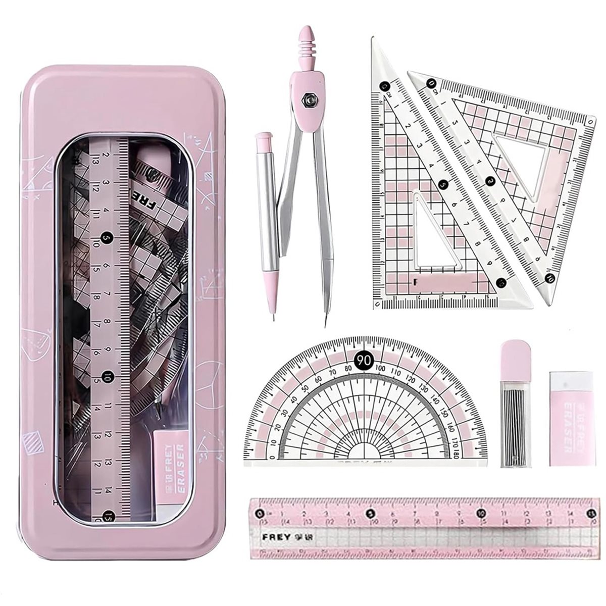 A1770K 8個入り分度器とコンパスセット、ピンクの幾何学 - Compass Geometry Set のレビューと価格