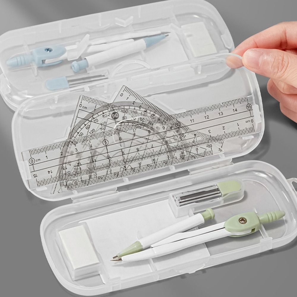 8 ピース/セットプラスチック定規コンパスセット透明消しゴム - Compass Geometry Set のレビューと価格