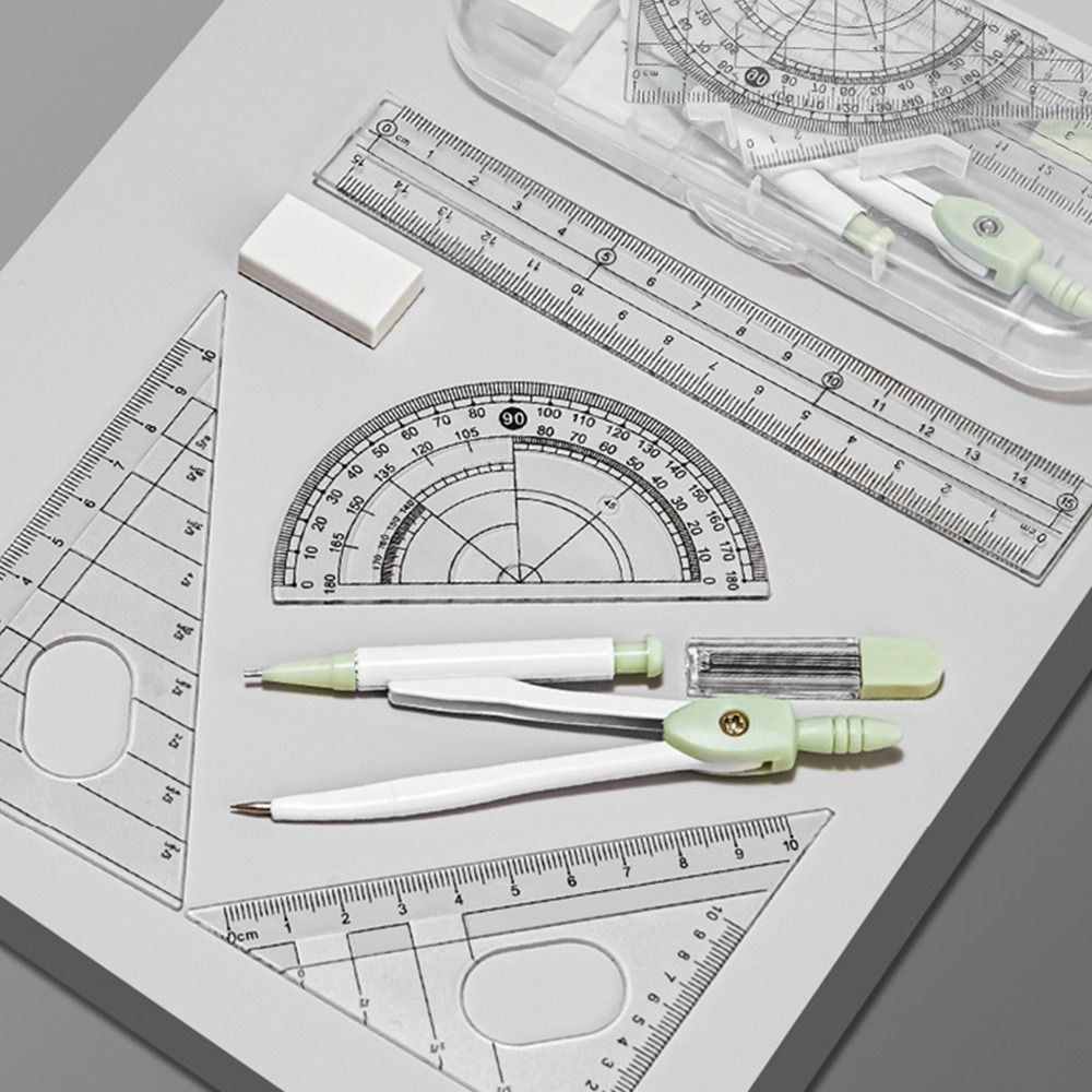 8 ピース/セットプラスチック定規コンパスセット透明消しゴム - Compass Geometry Set のレビューと価格