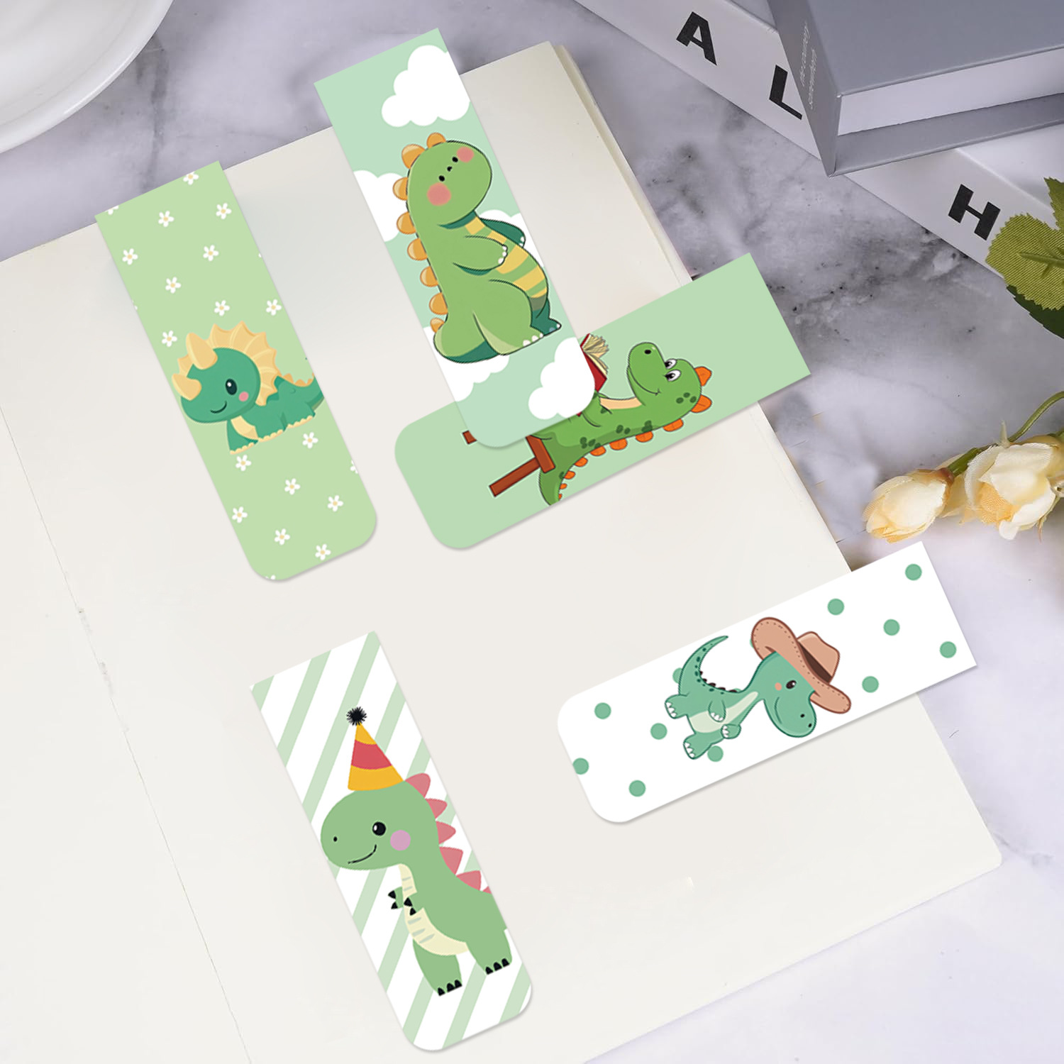 5 ピース/セットかわいい漫画恐竜磁気ブックマーク、かわいい - Bookmark Magnetic Clip のレビューと価格